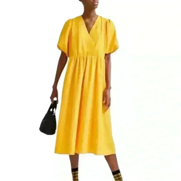 SELECTED FEMME Lissy Textured Middy Dress in Citrus Yellow Women's Size Large XL - Picture 1 of 7